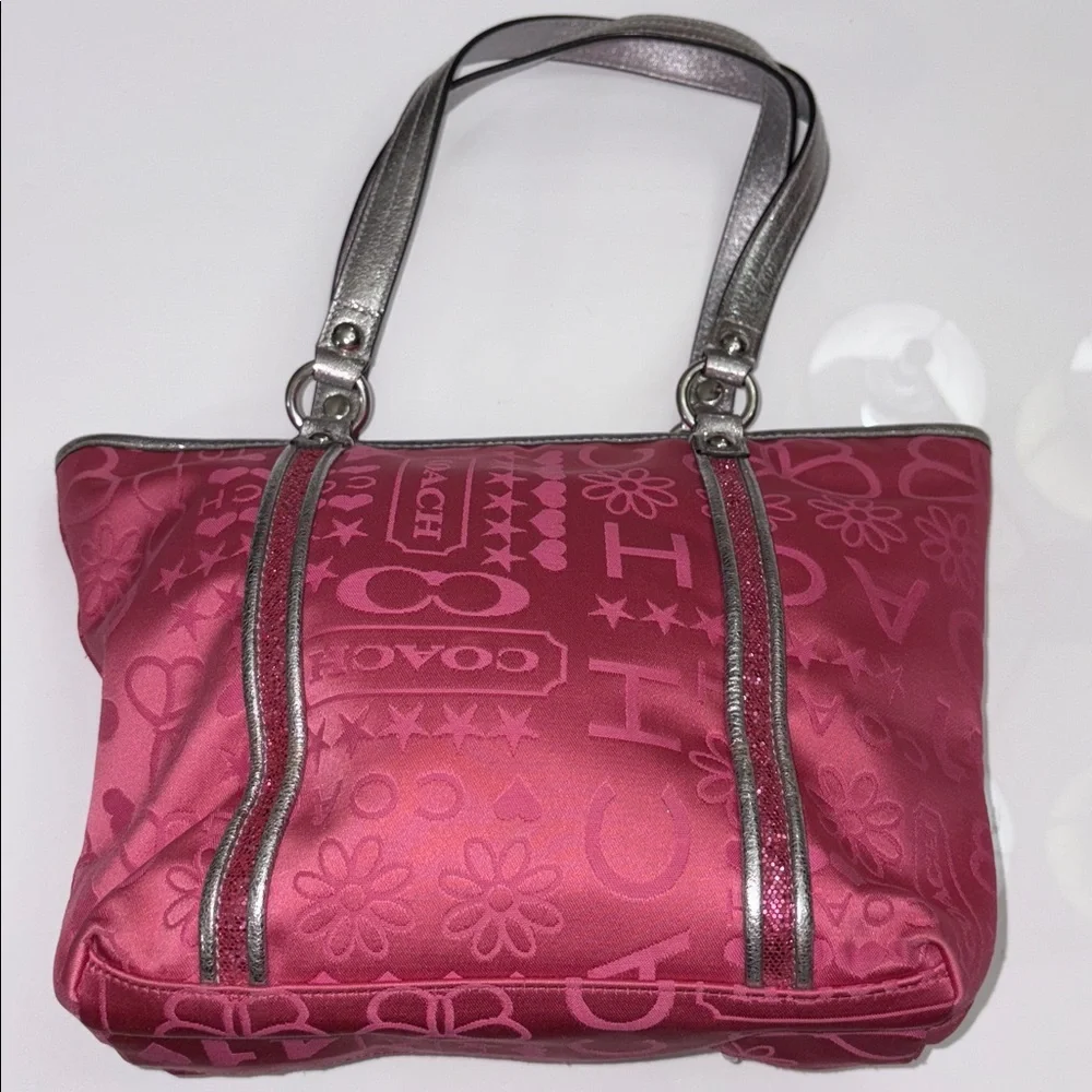 COACH Pink Bandana Glitter Graffiti Bag with Silver Accents waterproof dust bag - Picture 3 of 9
